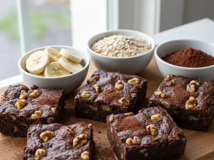 Brownie de plátano y avena con nueces, sin azúcar añadida