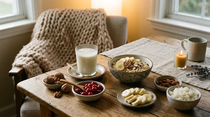 Alimentos naturales ricos en melatonina: cerezas, nueces, plátano, avena y leche