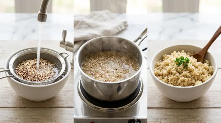 Tres pasos para preparar la quinoa: lavar, cocinar y servir