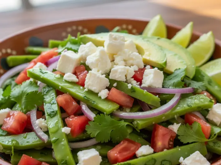 Ensalada de nopales frescos con queso panela, aguacate y jitomate