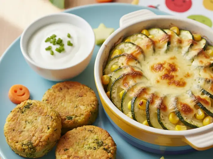 Recetas de verduras para niños: calabacitas gratinadas con elote y croquetas de brócoli y papa al horno