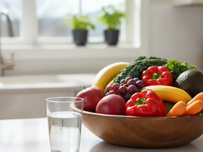 Agua simple y fruta fresca para conocer y mejorar los habitos alimenticios diarios