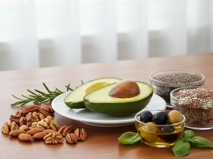 Aguacate, frutos secos, semillas y aceite de oliva como fuentes de grasas saludables