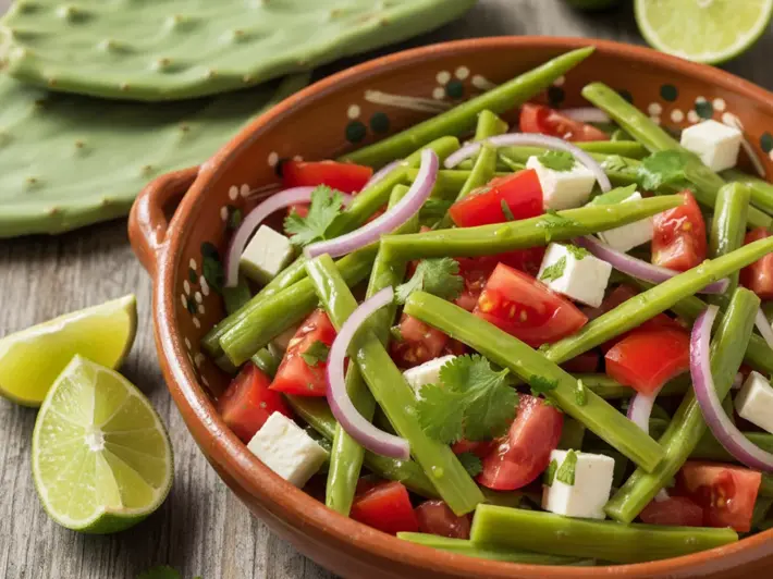 Ensalada de nopales con jitomate, cebolla morada y queso fresco