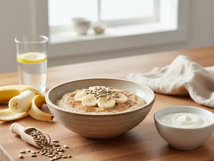 Avena con platano y semillas de girasol como energia y proteina para el hombre activo