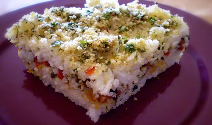 Pastel de arroz integral y pollo