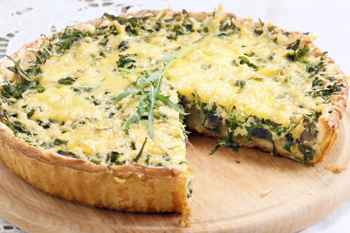 Quiche de espinacas y champiñones